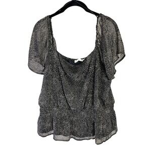 Lush XXL Black Polka‎ Dot Tiered Ruffle Flutter Sleeve Blouse Top